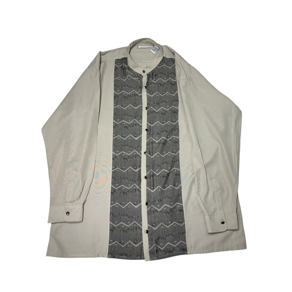 Monte Carlo Mens‎ 2XLT Beige Gray Pattern Long Sleeve Button Up Shirt